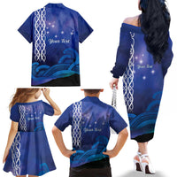 Personalised Matariki New Zealand Family Matching Off The Shoulder Long Sleeve Dress and Hawaiian Shirt Maori New Year Galaxy Koru Pattern