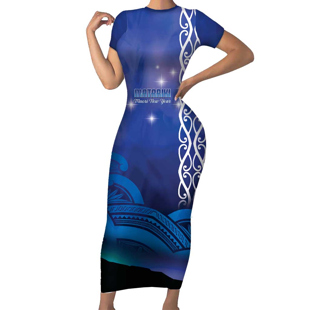 Personalised Matariki New Zealand Family Matching Short Sleeve Bodycon Dress and Hawaiian Shirt Maori New Year Galaxy Koru Pattern