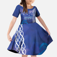 Personalised Matariki New Zealand Kid Short Sleeve Dress Maori New Year Galaxy Koru Pattern