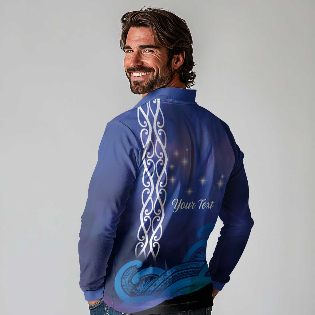 Personalised Matariki New Zealand Long Sleeve Polo Shirt Maori New Year Galaxy Koru Pattern LT14 - Polynesian Pride