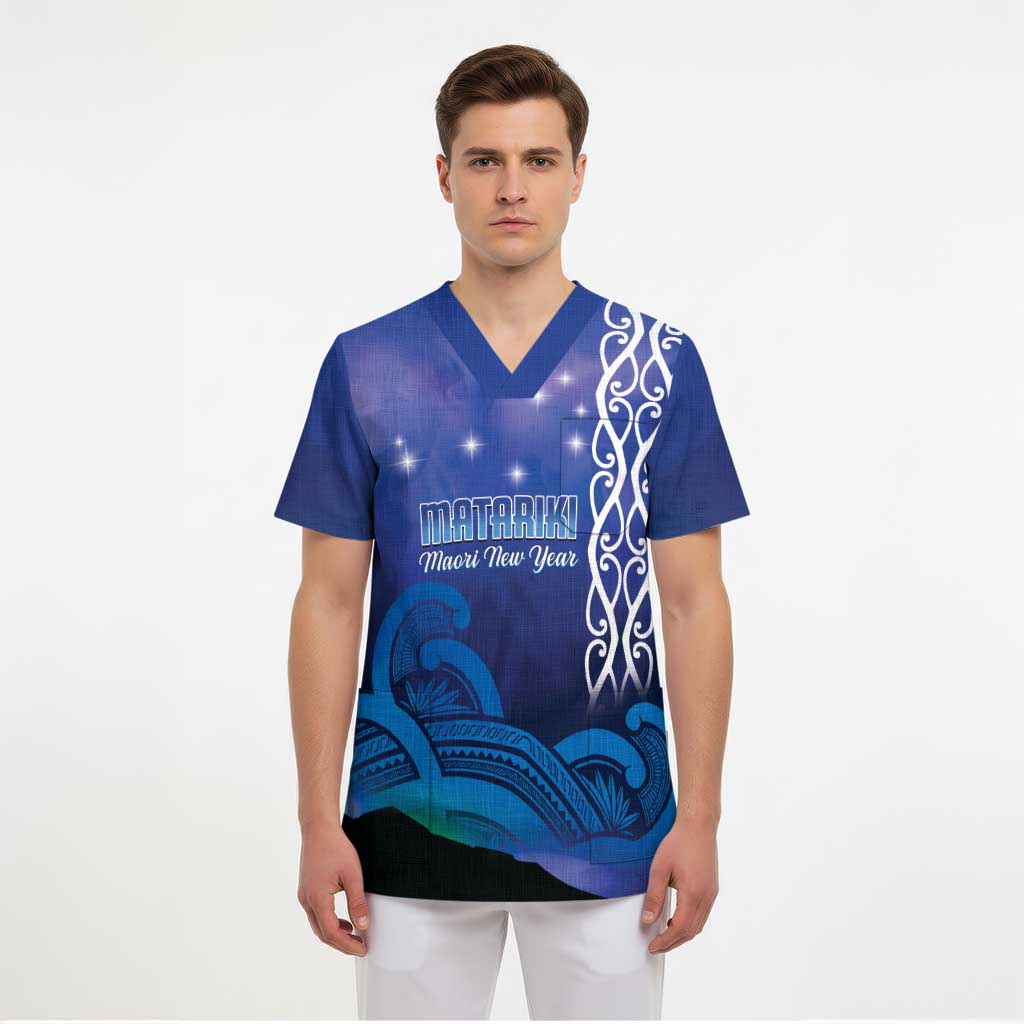 Personalised Matariki New Zealand Scrub Top Maori New Year Galaxy Koru Pattern - Polynesian Pride