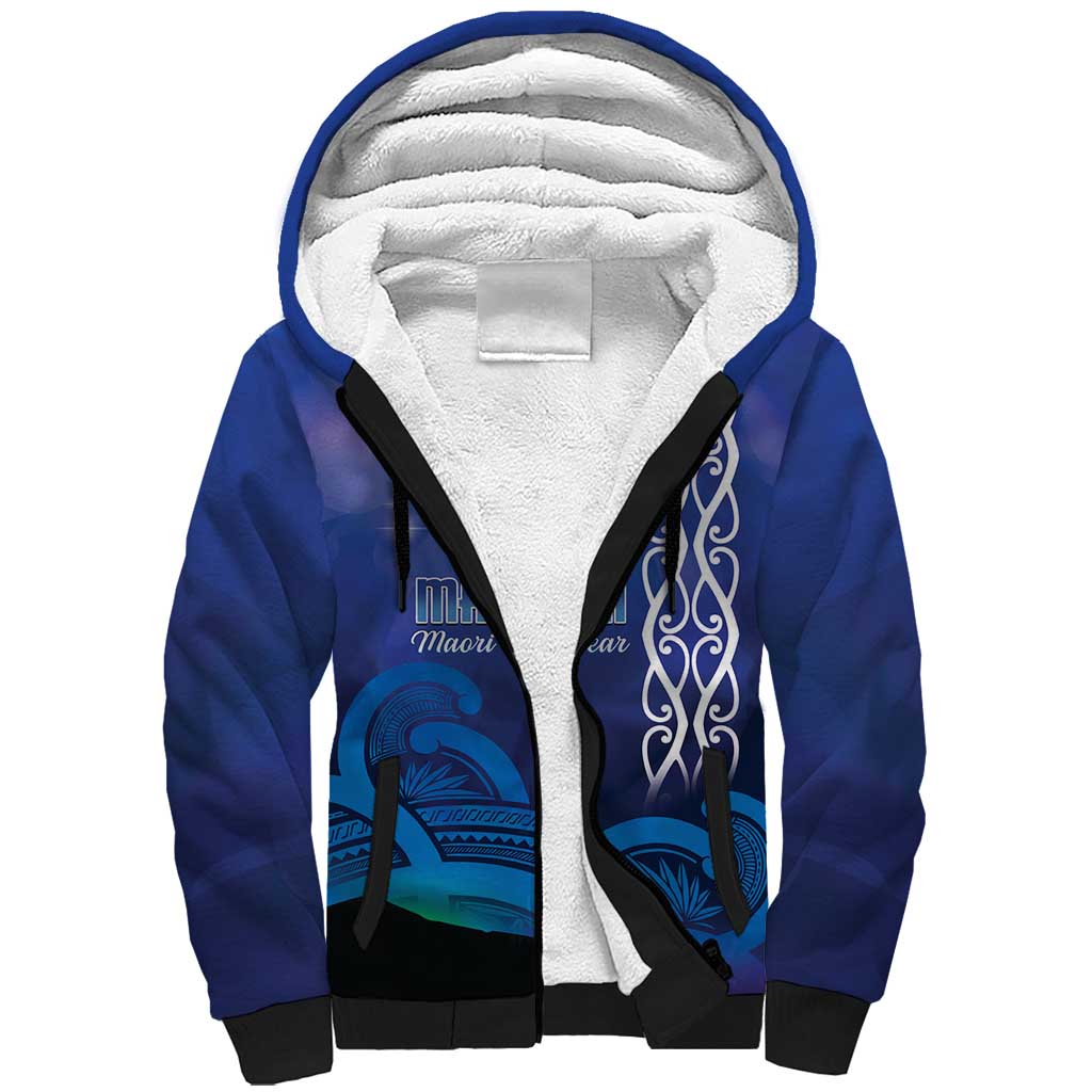 Personalised Matariki New Zealand Sherpa Hoodie Maori New Year Galaxy Koru Pattern LT14 Unisex Blue - Polynesian Pride
