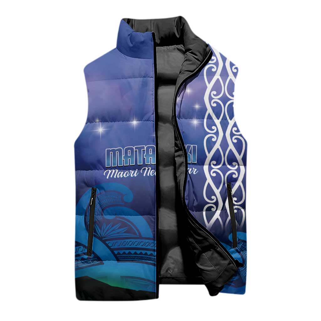 Personalised Matariki New Zealand Sleeveless Puffer Jacket Maori New Year Galaxy Koru Pattern - Polynesian Pride