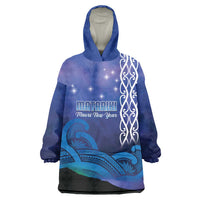 Personalised Matariki New Zealand Wearable Blanket Hoodie Maori New Year Galaxy Koru Pattern LT14 One Size Blue - Polynesian Pride