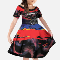 Philippines Sun Tattoo Family Matching Off Shoulder Maxi Dress and Hawaiian Shirt Feathers Filipinas Grunge Style Black