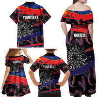 Philippines Sun Tattoo Family Matching Off Shoulder Maxi Dress and Hawaiian Shirt Feathers Filipinas Grunge Style Black