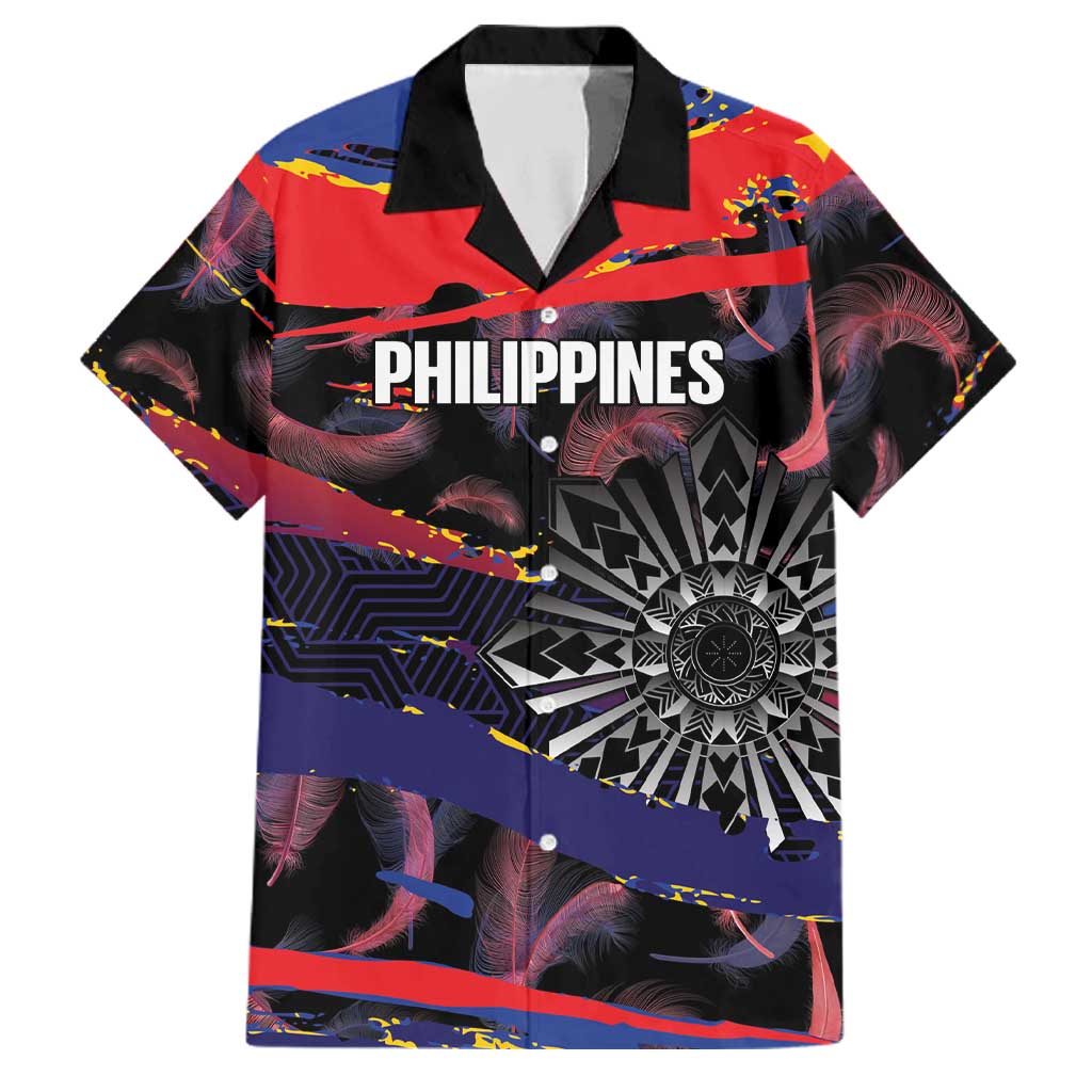 Philippines Sun Tattoo Family Matching Off Shoulder Maxi Dress and Hawaiian Shirt Feathers Filipinas Grunge Style Black