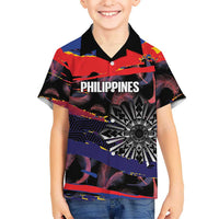 Philippines Sun Tattoo Family Matching Off Shoulder Maxi Dress and Hawaiian Shirt Feathers Filipinas Grunge Style Black