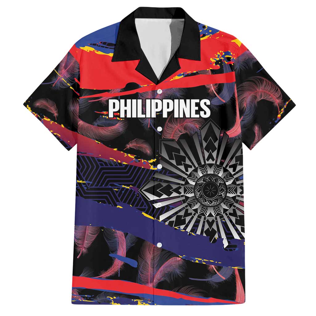 Philippines Sun Tattoo Hawaiian Shirt Feathers Filipinas Grunge Style Black LT14 Black - Polynesian Pride