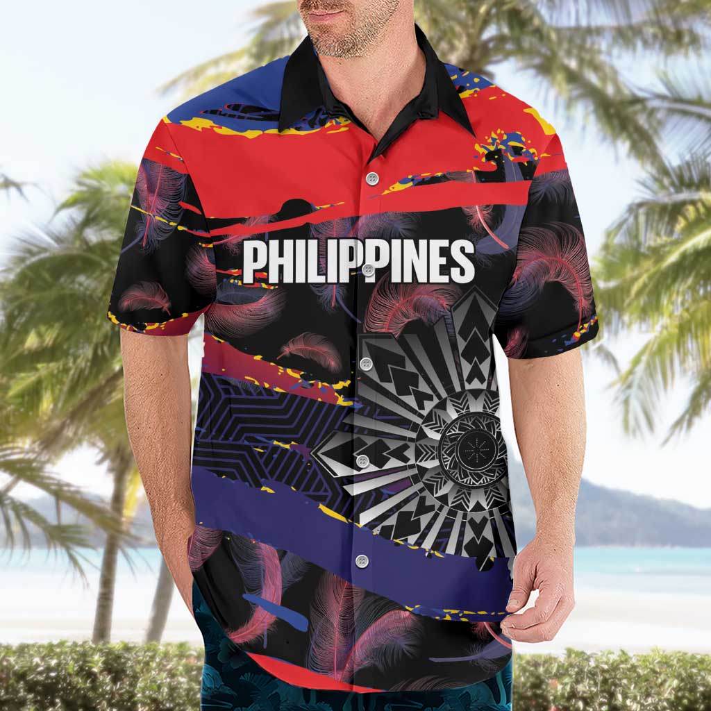 Philippines Sun Tattoo Hawaiian Shirt Feathers Filipinas Grunge Style Black LT14 - Polynesian Pride