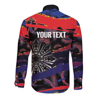 Philippines Sun Tattoo Long Sleeve Button Shirt Feathers Filipinas Grunge Style Black