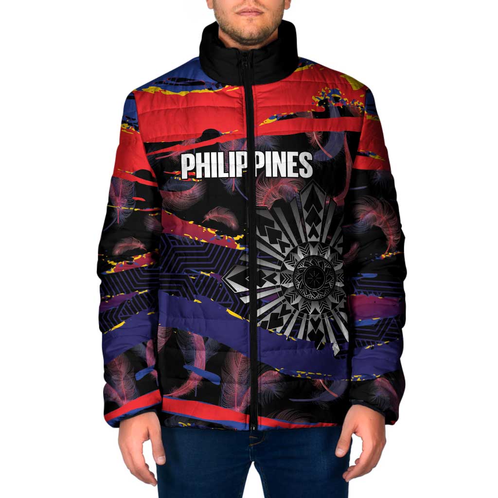 Philippines Sun Tattoo Padded Jacket Feathers Filipinas Grunge Style Black
