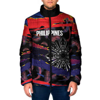 Philippines Sun Tattoo Padded Jacket Feathers Filipinas Grunge Style Black