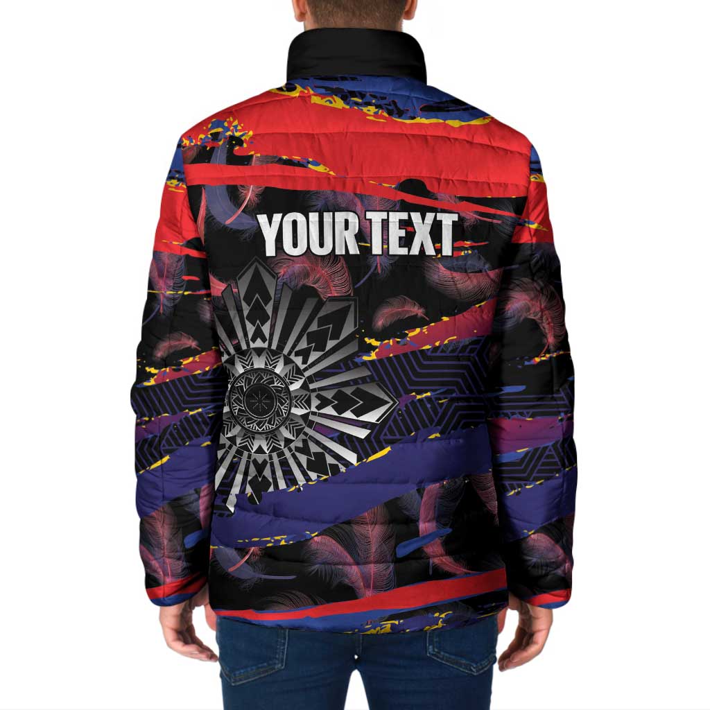 Philippines Sun Tattoo Padded Jacket Feathers Filipinas Grunge Style Black
