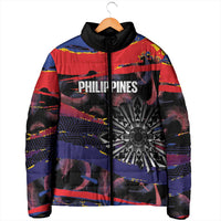 Philippines Sun Tattoo Padded Jacket Feathers Filipinas Grunge Style Black