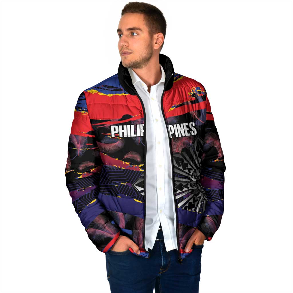 Philippines Sun Tattoo Padded Jacket Feathers Filipinas Grunge Style Black