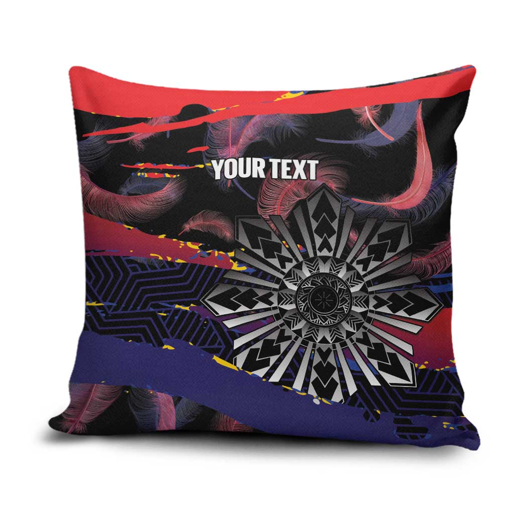 Philippines Sun Tattoo Pillow Cover Feathers Filipinas Grunge Style Black
