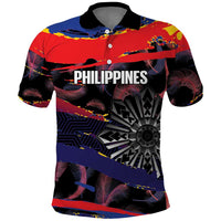 Philippines Sun Tattoo Polo Shirt Feathers Filipinas Grunge Style Black LT14 Black - Polynesian Pride