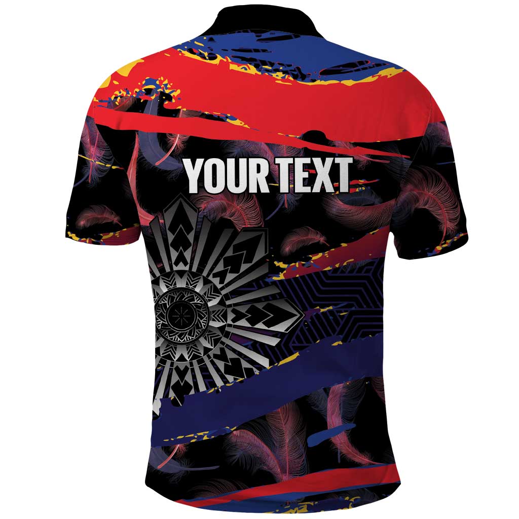 Philippines Sun Tattoo Polo Shirt Feathers Filipinas Grunge Style Black LT14 - Polynesian Pride