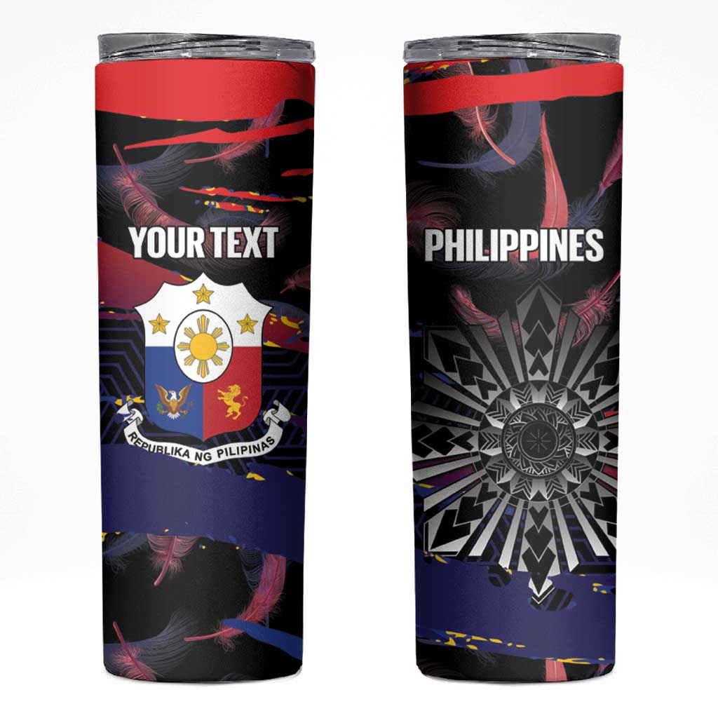 Philippines Sun Tattoo Skinny Tumbler Feathers Filipinas Grunge Style Black LT14 Black - Polynesian Pride
