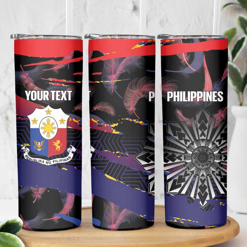 Philippines Sun Tattoo Skinny Tumbler Feathers Filipinas Grunge Style Black LT14 - Polynesian Pride