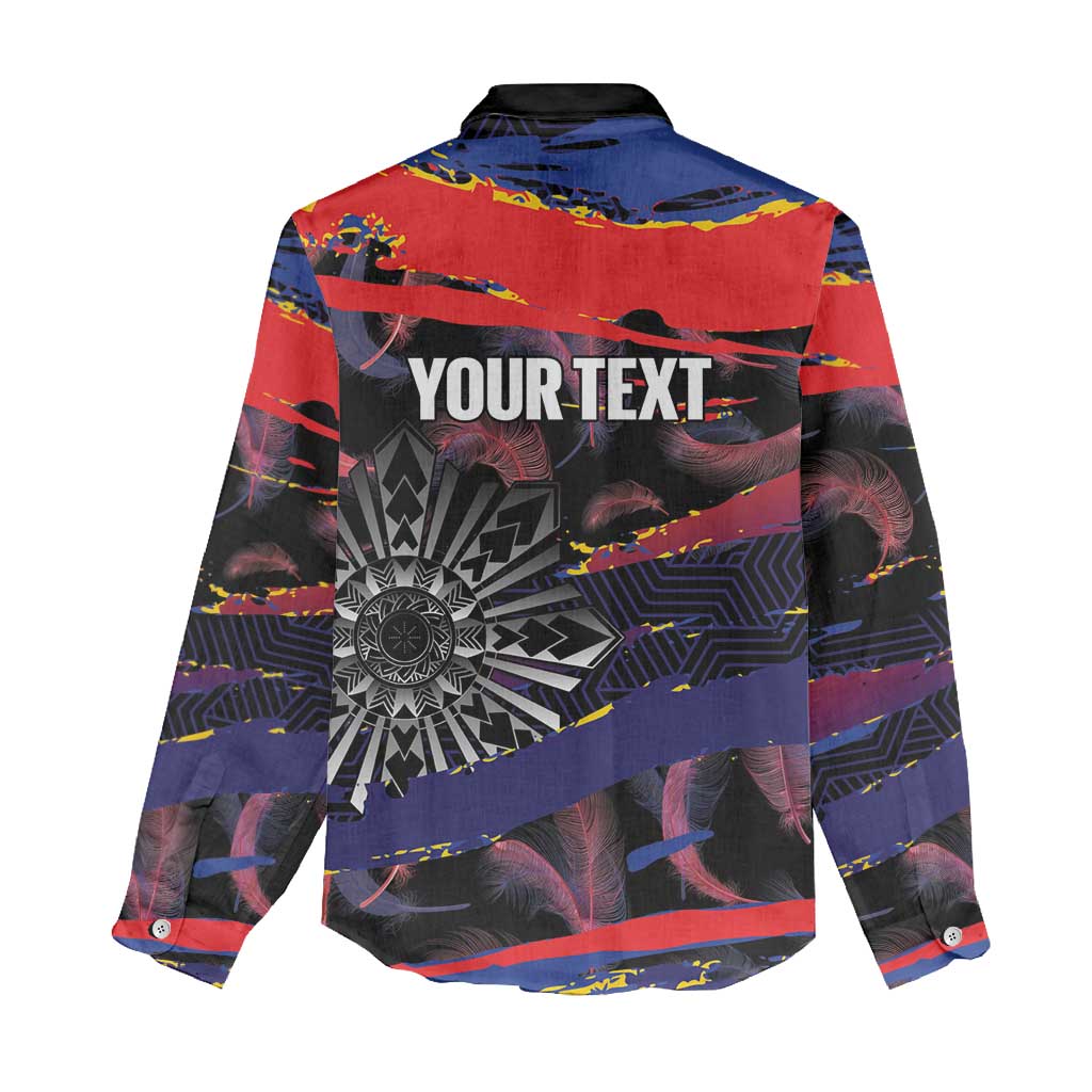 Philippines Sun Tattoo Women Casual Shirt Feathers Filipinas Grunge Style Black LT14 - Polynesian Pride