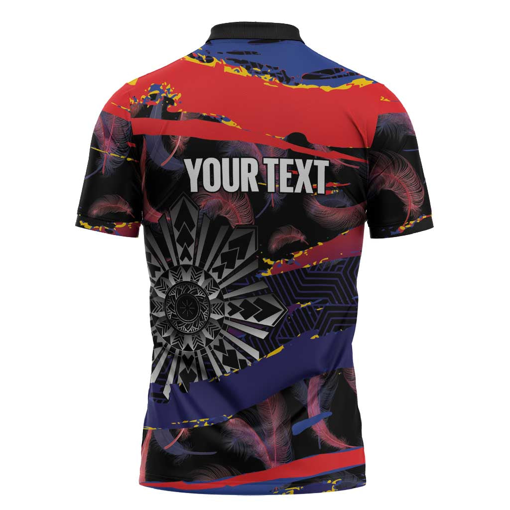Philippines Sun Tattoo Zipper Polo Shirt Feathers Filipinas Grunge Style Black