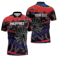 Philippines Sun Tattoo Zipper Polo Shirt Feathers Filipinas Grunge Style Black