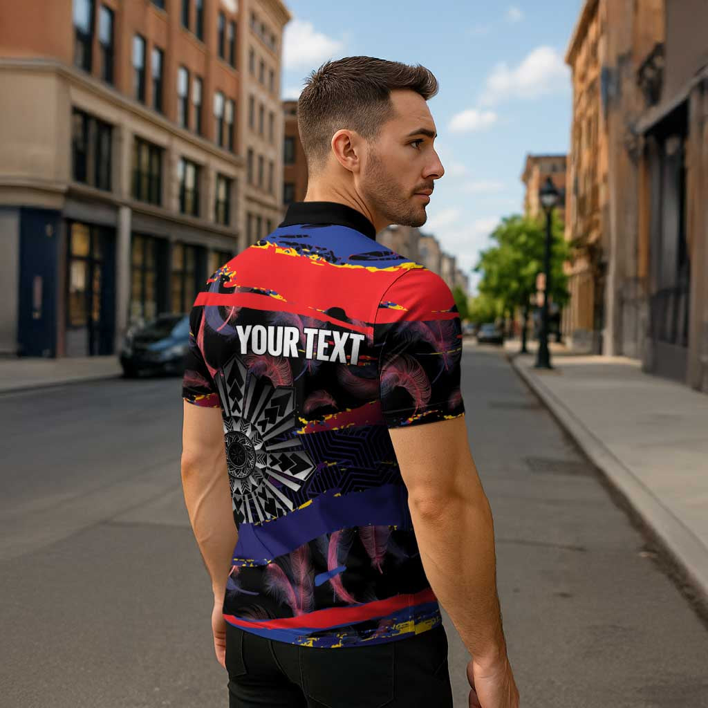 Philippines Sun Tattoo Zipper Polo Shirt Feathers Filipinas Grunge Style Black