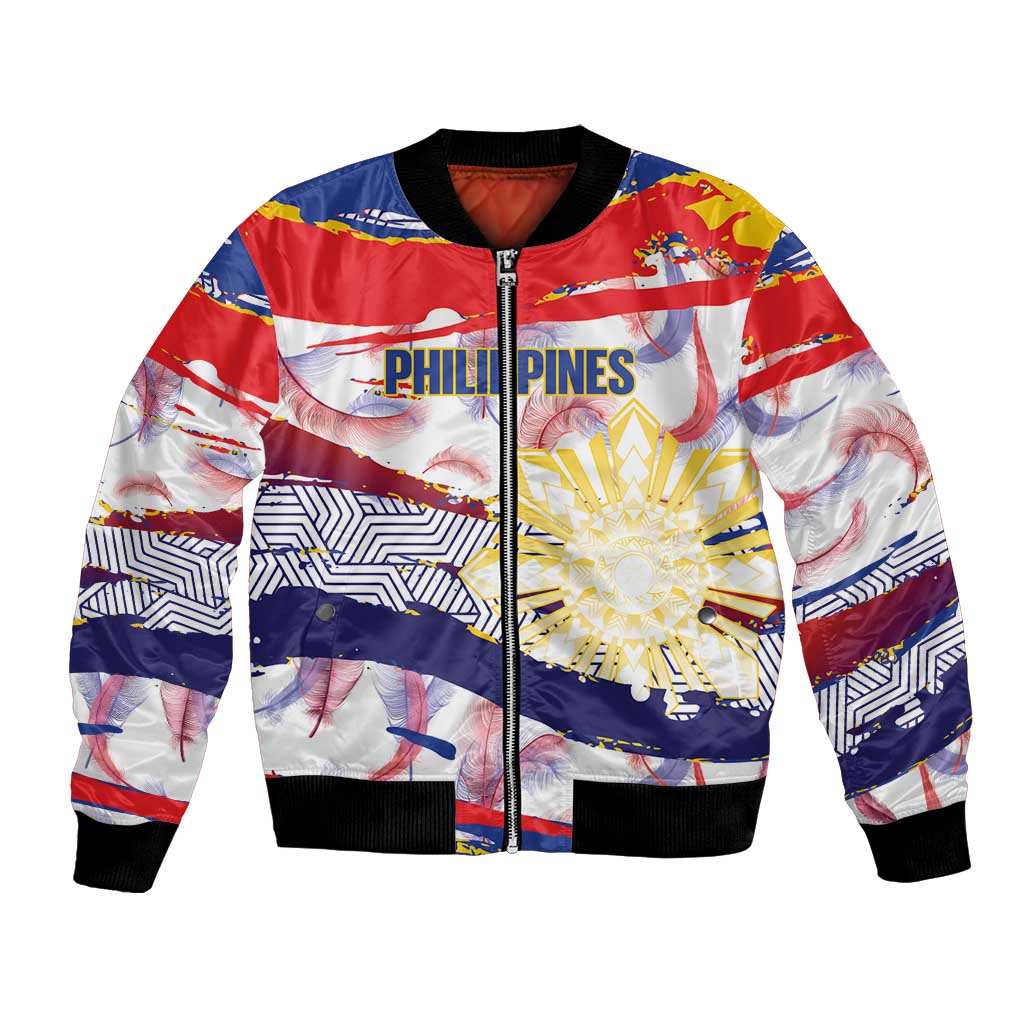 Philippines Sun Tattoo Bomber Jacket Feathers Filipinas Grunge Style White LT14 Unisex White - Polynesian Pride