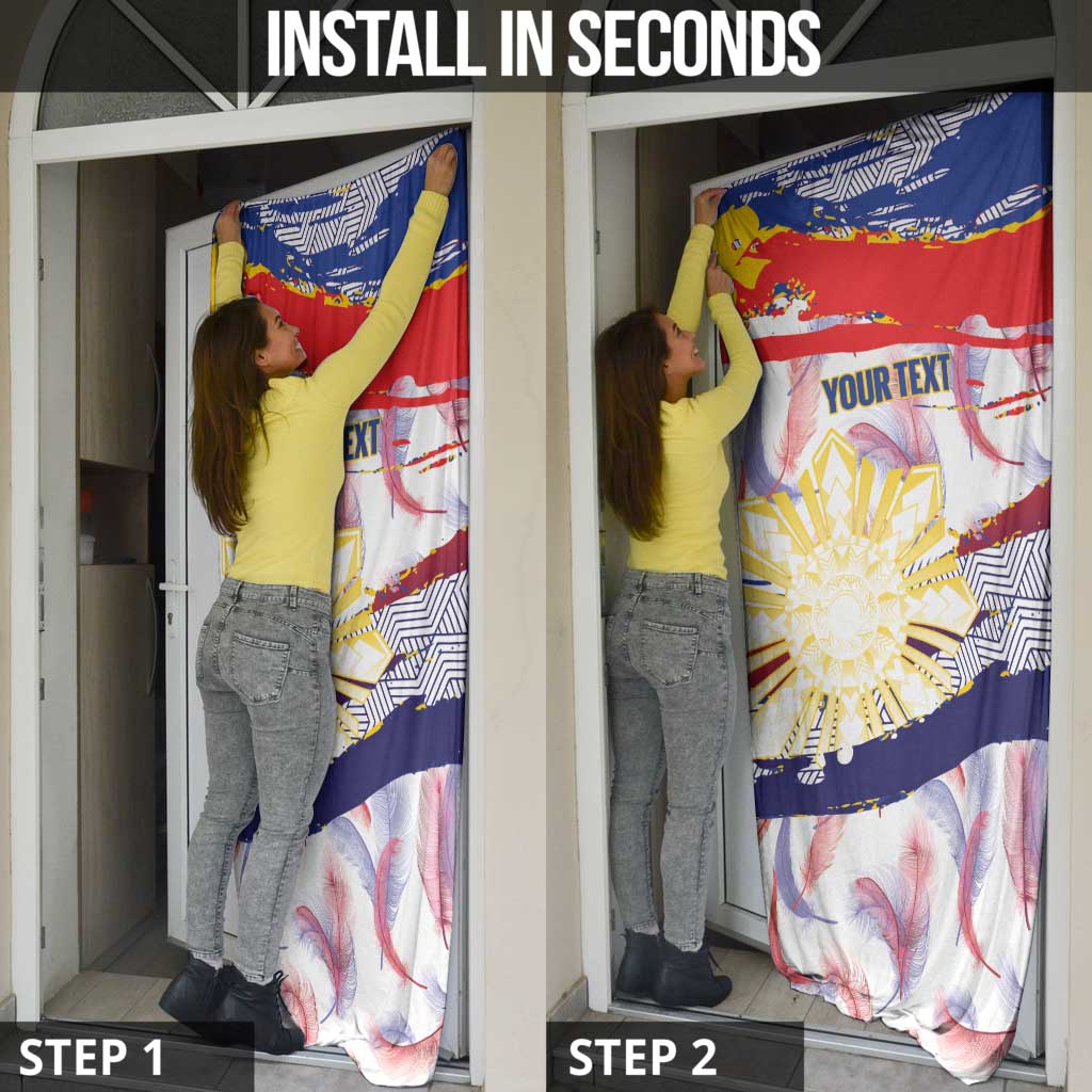Philippines Sun Tattoo Door Cover Feathers Filipinas Grunge Style White