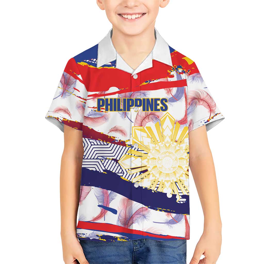 Philippines Sun Tattoo Kid Hawaiian Shirt Feathers Filipinas Grunge Style White