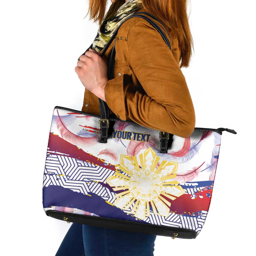 Philippines Sun Tattoo Leather Tote Bag Feathers Filipinas Grunge Style White LT14 White - Polynesian Pride