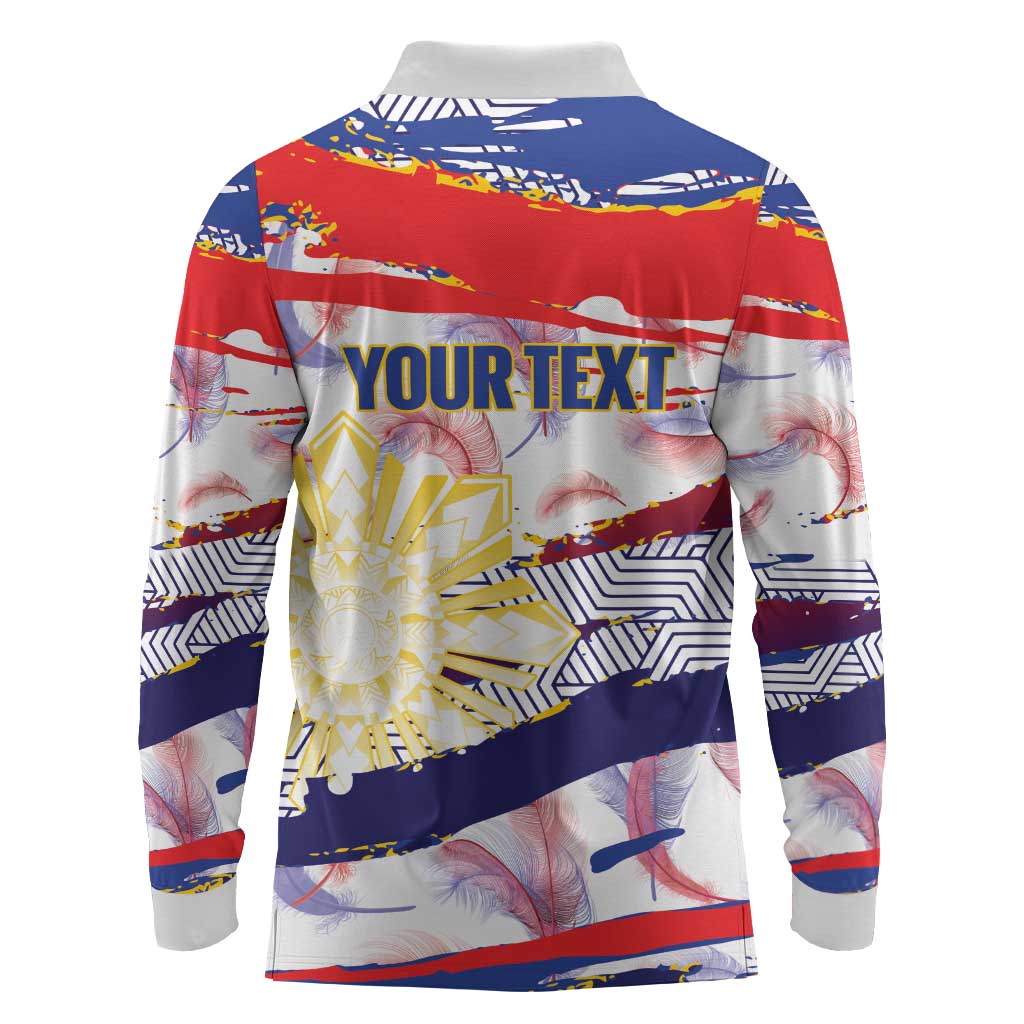 Philippines Sun Tattoo Long Sleeve Polo Shirt Feathers Filipinas Grunge Style White