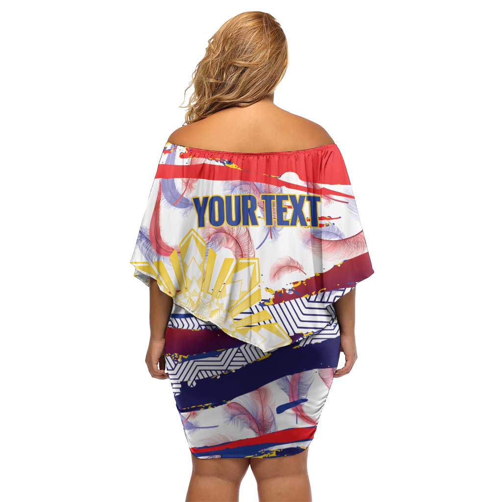 Philippines Sun Tattoo Off Shoulder Short Dress Feathers Filipinas Grunge Style White LT14 - Polynesian Pride