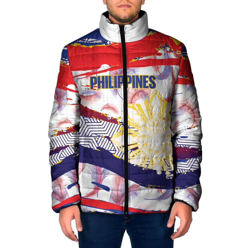 Philippines Sun Tattoo Padded Jacket Feathers Filipinas Grunge Style White LT14 Men White - Polynesian Pride