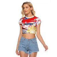 Philippines Sun Tattoo Raglan Cropped T Shirt Feathers Filipinas Grunge Style White