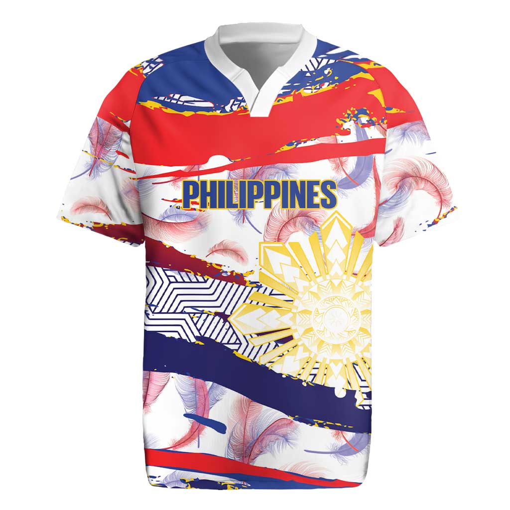 Philippines Sun Tattoo Rugby Jersey Feathers Filipinas Grunge Style White LT14 White - Polynesian Pride