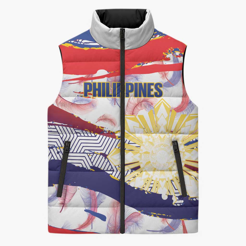 Philippines Sun Tattoo Sleeveless Puffer Jacket Feathers Filipinas Grunge Style White LT14 Unisex White - Polynesian Pride