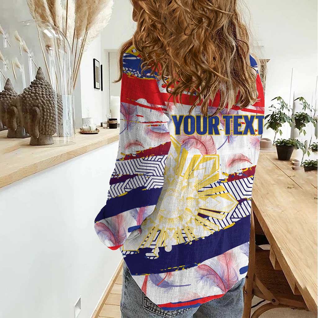 Philippines Sun Tattoo Women Casual Shirt Feathers Filipinas Grunge Style White LT14 - Polynesian Pride