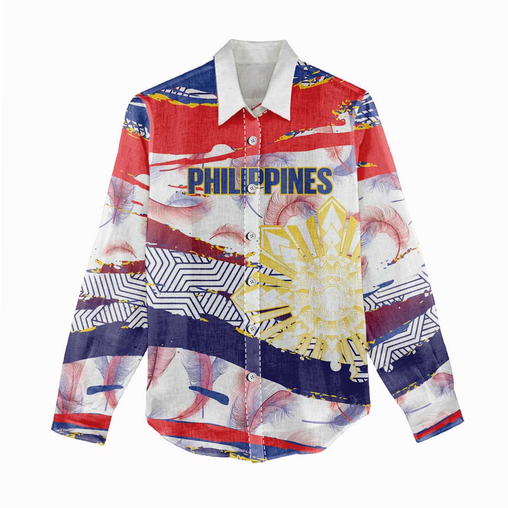 Philippines Sun Tattoo Women Casual Shirt Feathers Filipinas Grunge Style White LT14 - Polynesian Pride