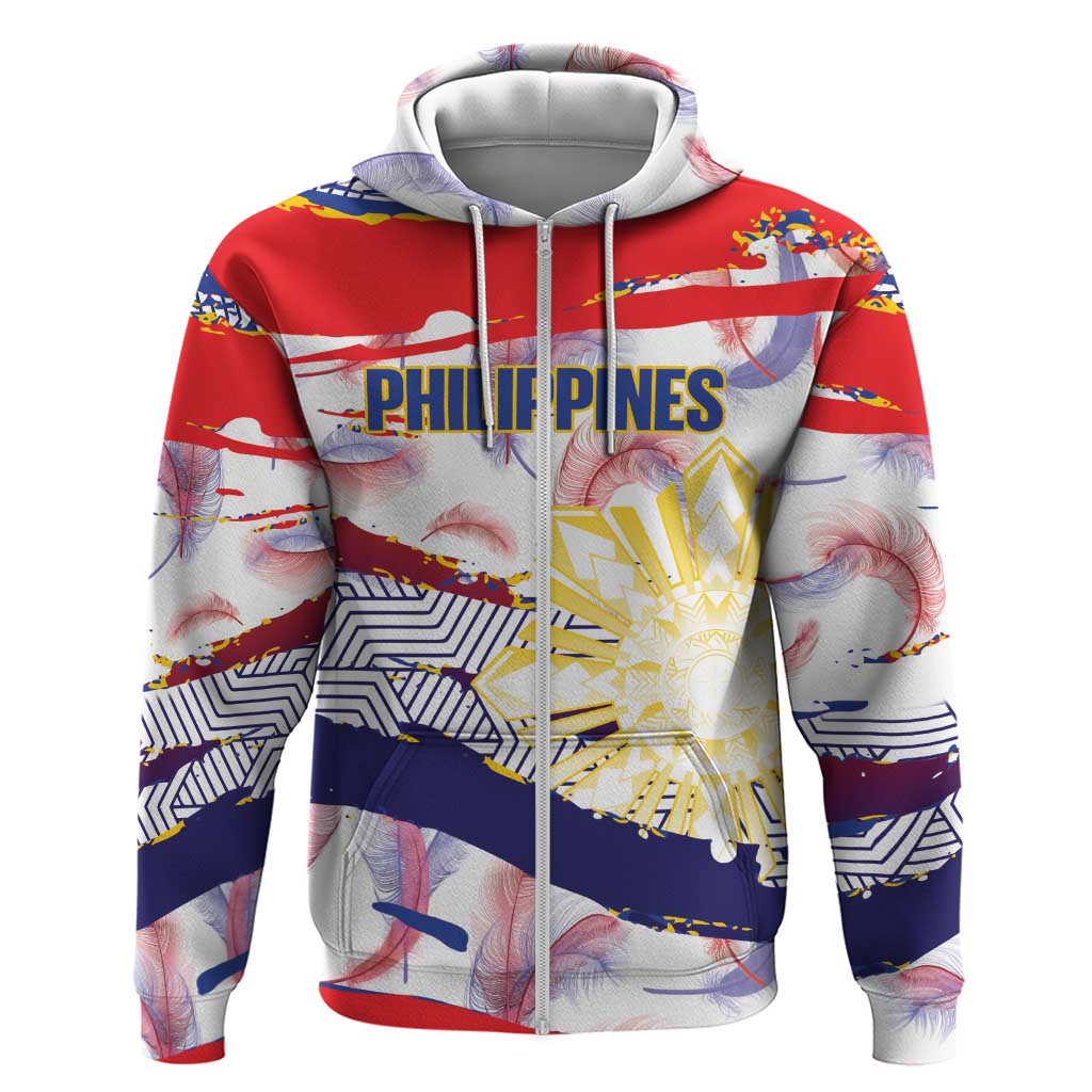Philippines Sun Tattoo Zip Hoodie Feathers Filipinas Grunge Style White LT14 Zip Hoodie White - Polynesian Pride