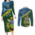 Personalised Solomon Islands Darts Couples Matching Long Sleeve Bodycon Dress and Long Sleeve Button Shirt Tropical Leaves Melanesian Pattern