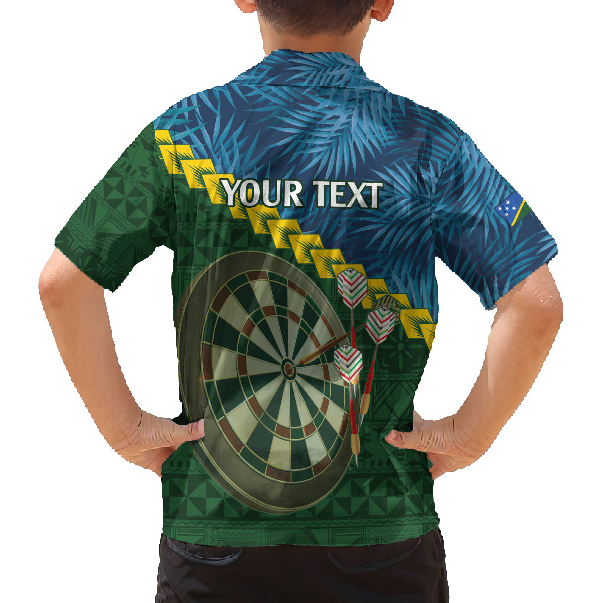 Personalised Solomon Islands Darts Family Matching Long Sleeve Bodycon Dress and Hawaiian Shirt Tropical Leaves Melanesian Pattern