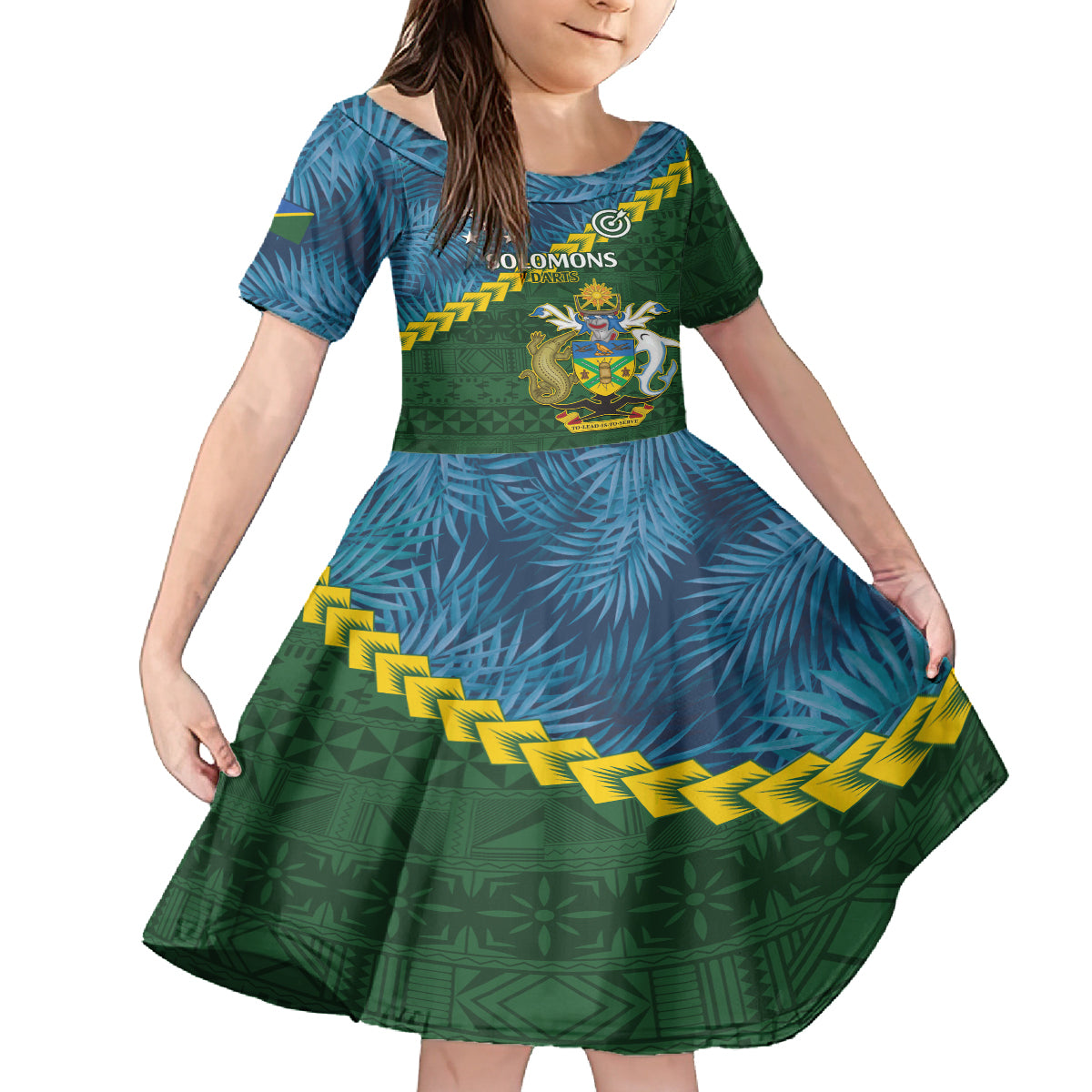 Personalised Solomon Islands Darts Kid Short Sleeve Dress Tropical Leaves Melanesian Pattern