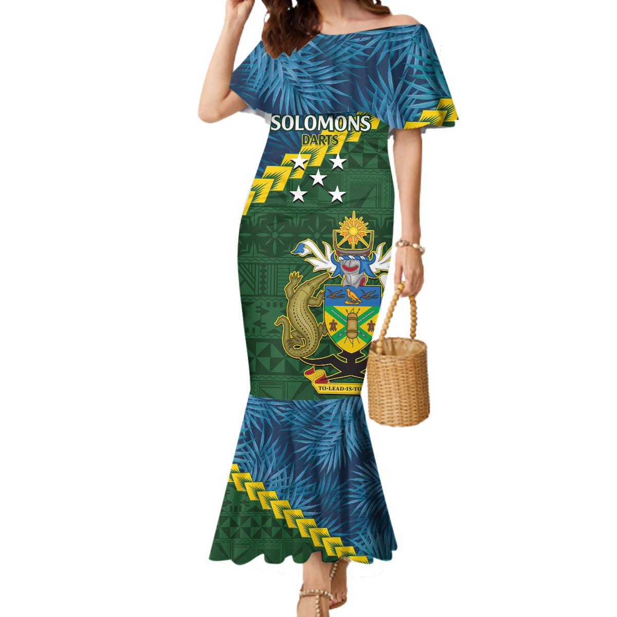 Personalised Solomon Islands Darts Mermaid Dress Tropical Leaves Melanesian Pattern