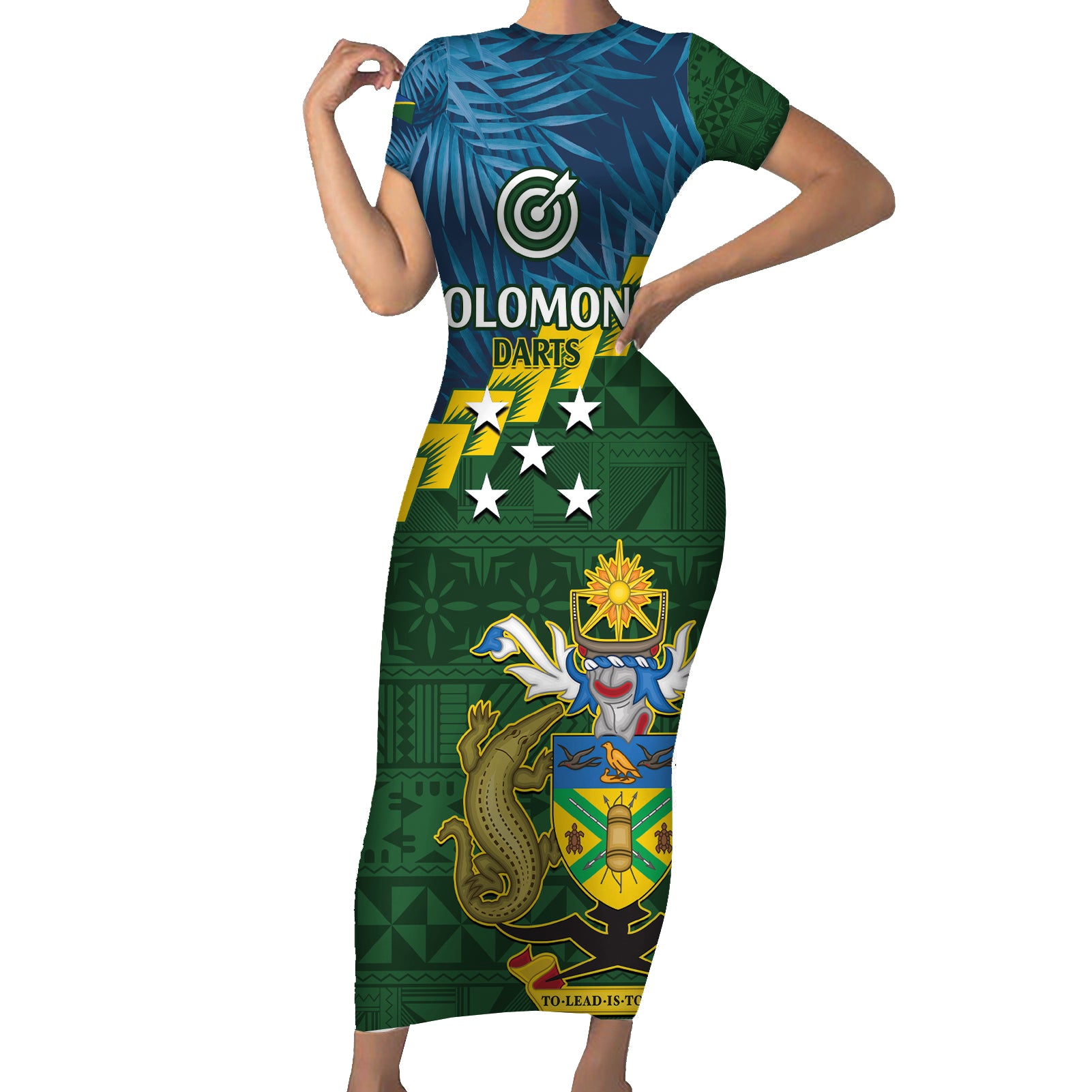 Personalised Solomon Islands Darts Short Sleeve Bodycon Dress Tropical Leaves Melanesian Pattern