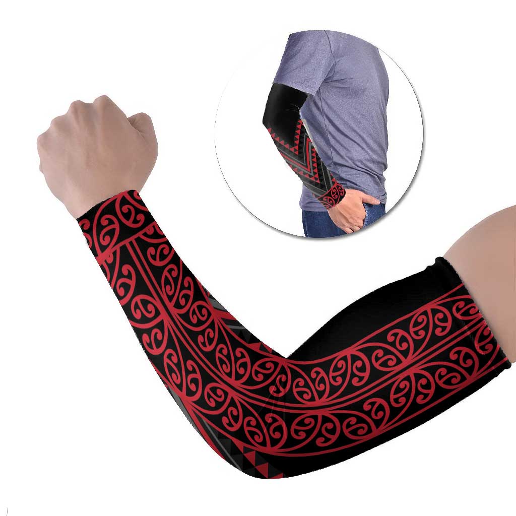 Red Aotearoa Mangopare Kowhaiwhai Niho Taniwha Arm Sleeves Maori New Zealand - Polynesian Pride