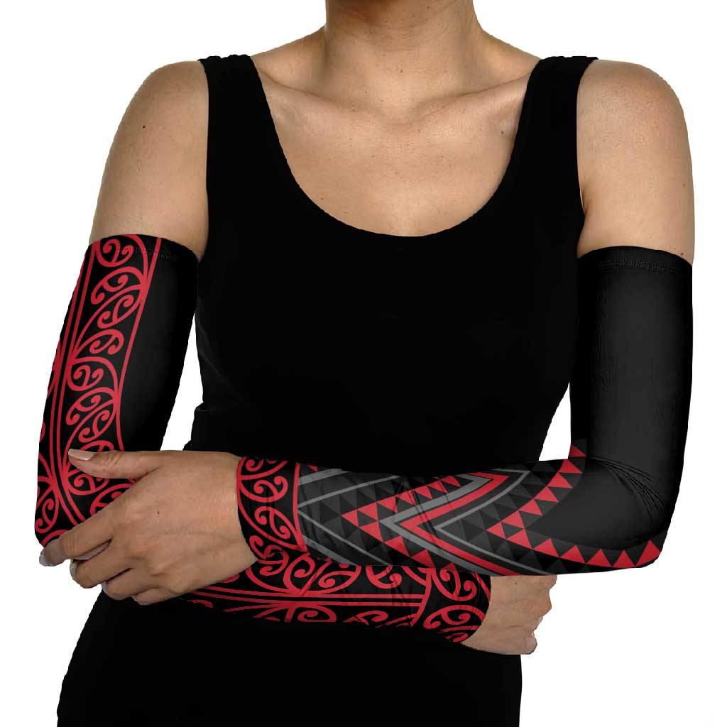 Red Aotearoa Mangopare Kowhaiwhai Niho Taniwha Arm Sleeves Maori New Zealand - Polynesian Pride