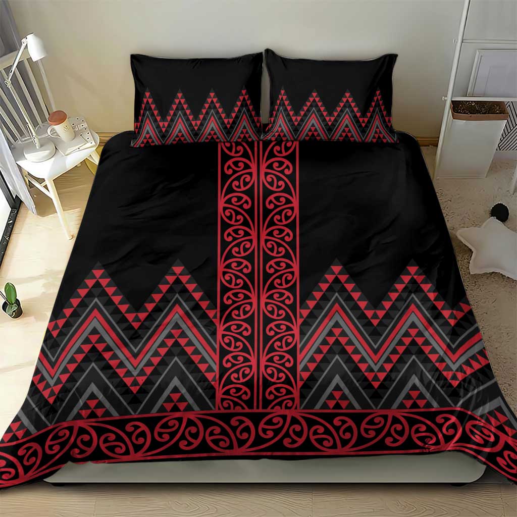 Red Aotearoa Mangopare Kowhaiwhai and Niho Taniwha Bedding Set Maori New Zealand